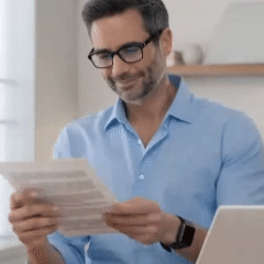 Hombre usando las gafas para leer
